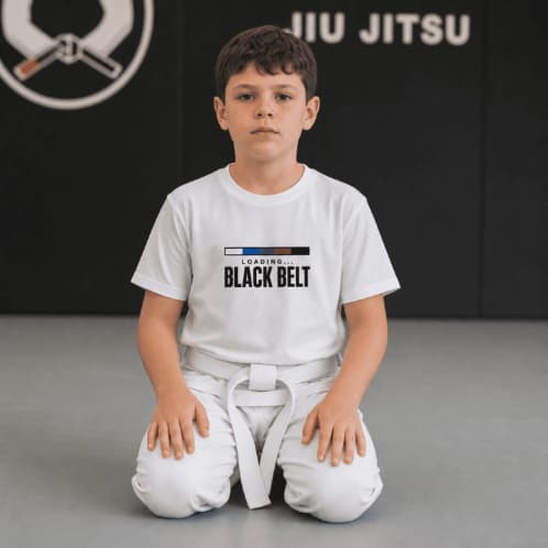 Camiseta Infantil Jiu Jitsu Loading Black Belt Faixa Preta