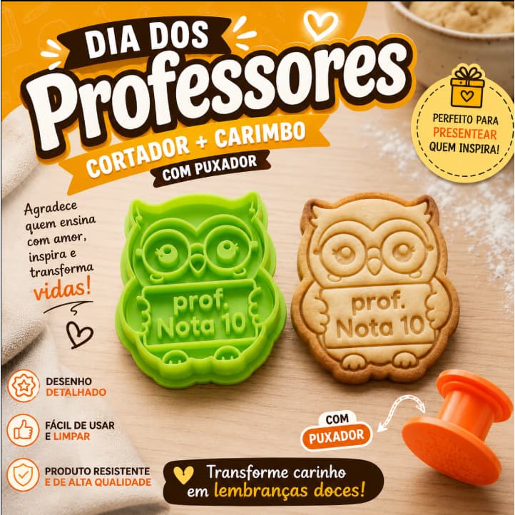 Cortador e Marcador de Biscoito de Coruja - Dia dos Professores