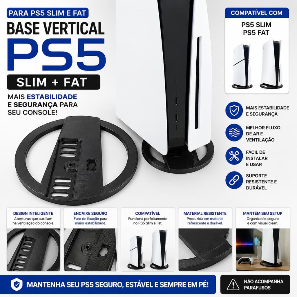 Base Vertical PS5 Slim Fat Suporte para Playstation 5 Console Estavel