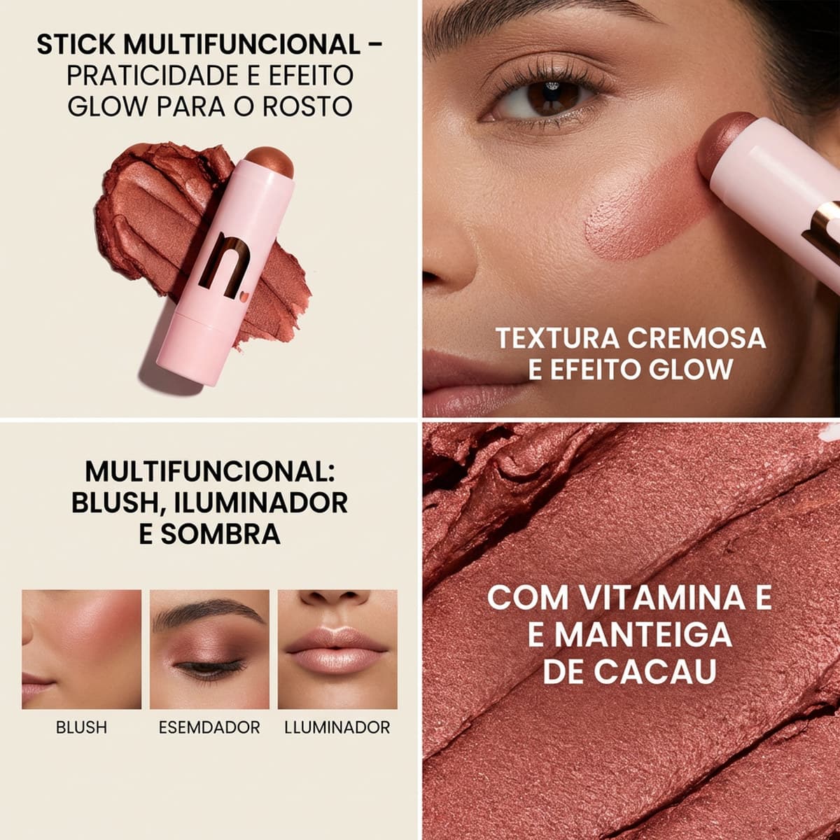 Nina Stick Multifunções Light Rouge acabamento prático para maquiagem e retoques cor Light Rouge