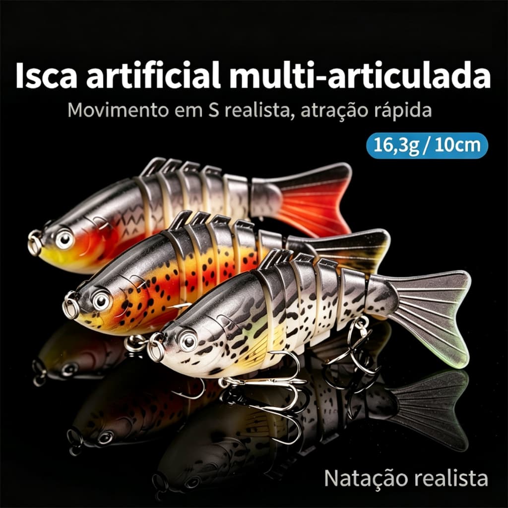 Isca Multiarticulada 10cm Swimbait Afundamento Lento com Anzol Triplo para Pesca