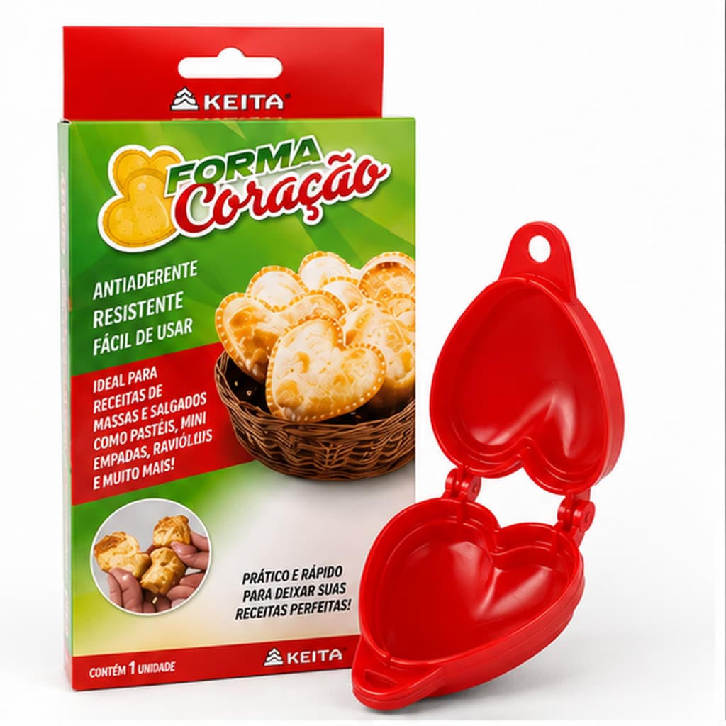 Molde Forminha Coração Fechador de Pastel e Risole – Ideal para Salgados e Fogaça, Pastelzinho Recheado, Fecha e Modela
