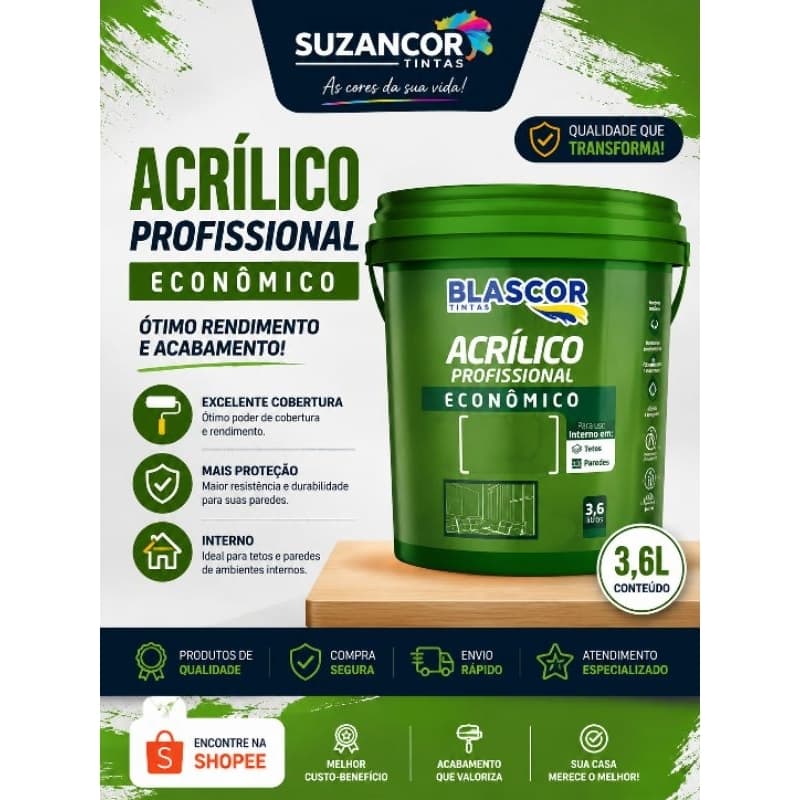 Látex Acrílico Blascor Galão 3,600ml Branco