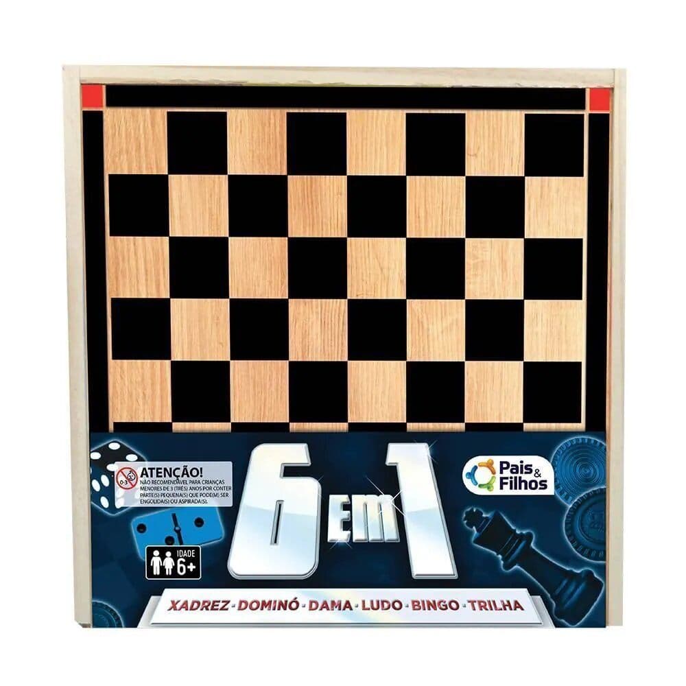 Estojo 6 x 1 Xadres, Dominó, Dama, Ludo, Bingo, Trilha - Pais & Filhos