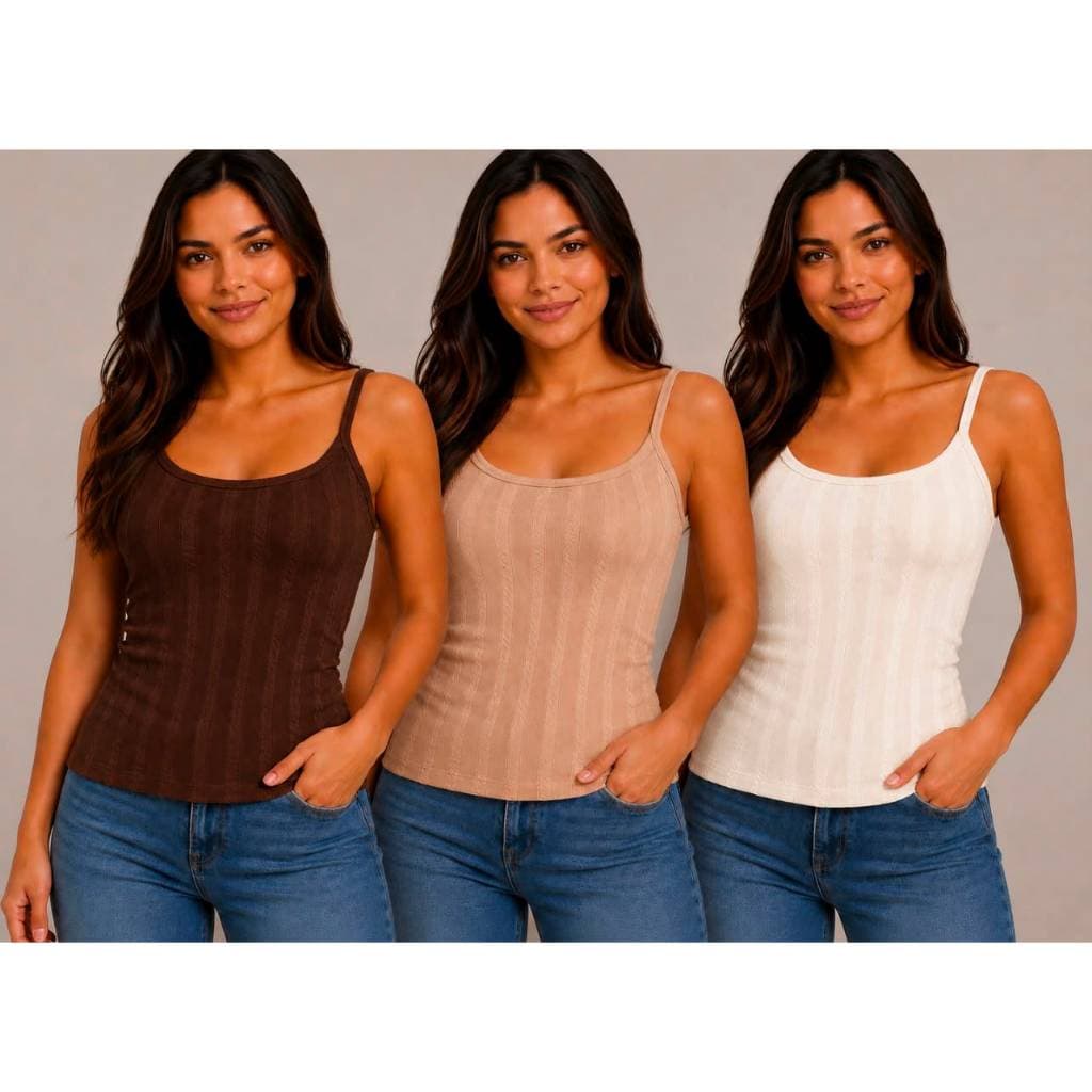 Kit com 3 Blusas Femininas Regata Ribana Premium Canelada Alça Fina Básica Justa Confortável Casual Verão Moda Feminina