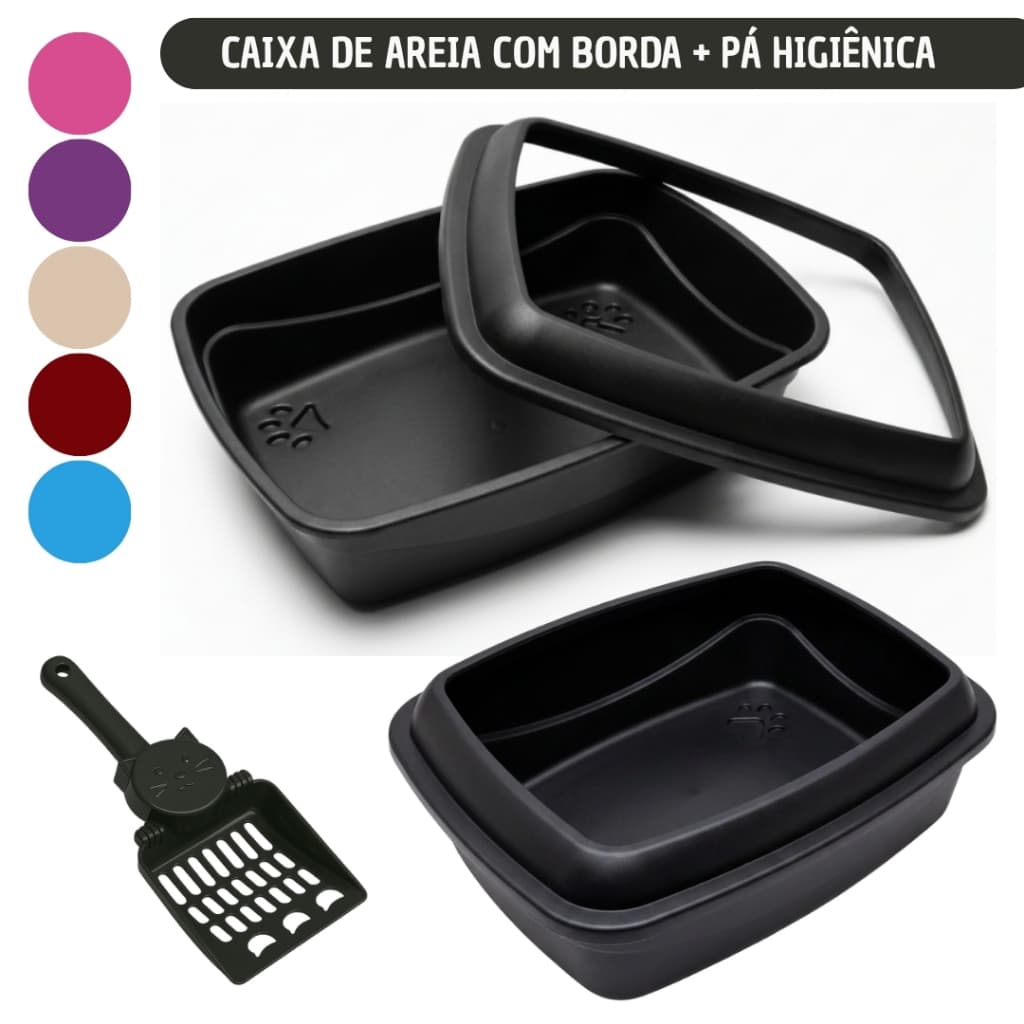 Bandeja Alta Caixa de Areia Para Gato 46cm com Borda e Pá Higiênica Antirrespingos Resistente