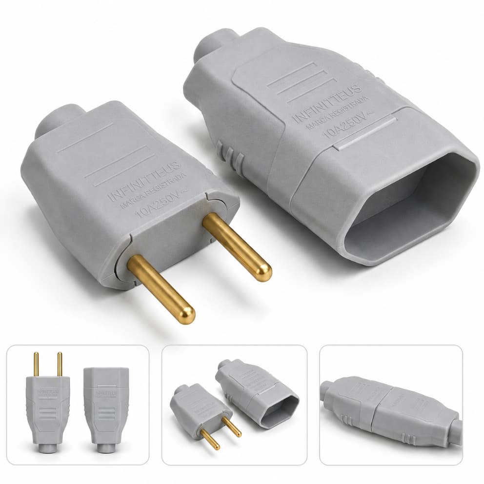 Kit Plugue FÊMEA + MACHO 10A / 20A para Extensão Tomada 2 Pinos [Envio HOJE]