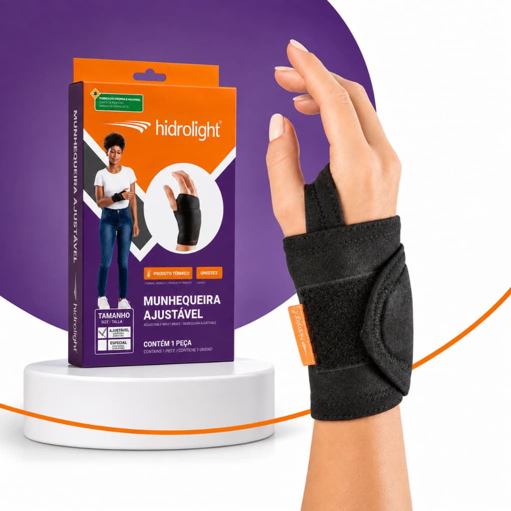 Munhequeira Ajustável Hidrolight Compressão Suporte Punho Tendinite Preta Ortopédica Tamanho Único