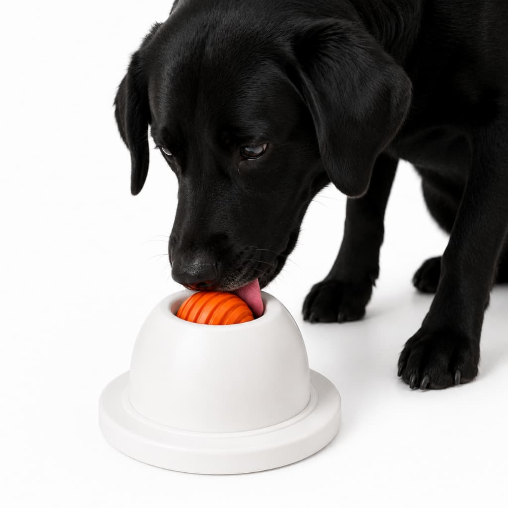 Brinquedo Interativo Pet Cães e Gatos Bola Giratória Lambedor Petisco Comedouro Lento Anti Ansiedade
