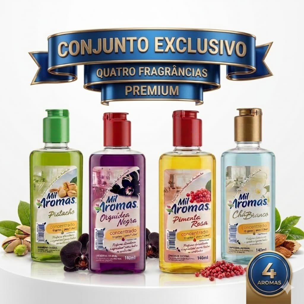 KIT LIMPADOR AMBIENTE PERFUMADO MIL AROMAS ESSÊNCIA CONCENTRADO 140ML ODORIZANTE PERFUMADO COMBO 4 FRAGÂCIAS