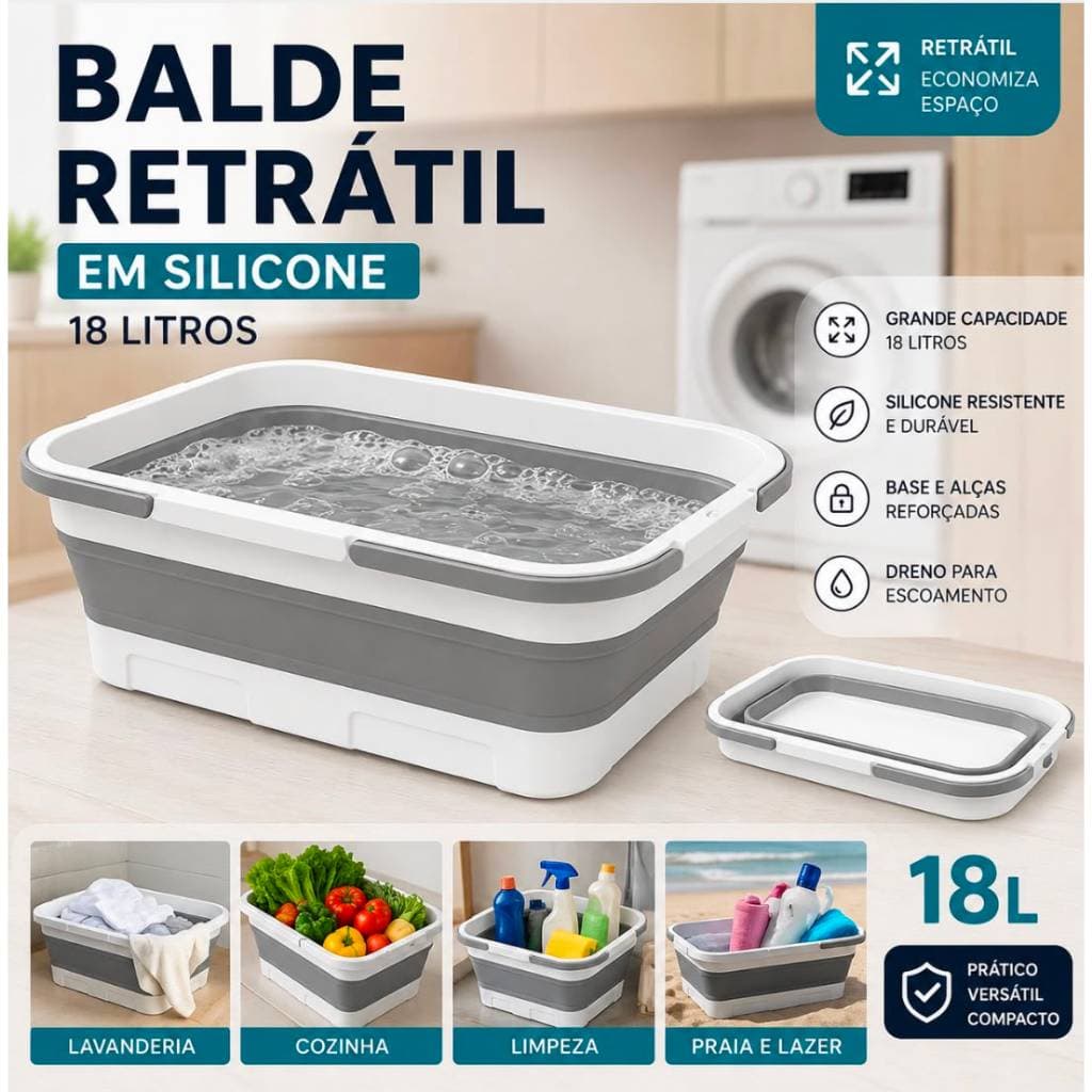 Balde Dobrável Retrátil Flexível Bacia De Roupas Bacia 18 L