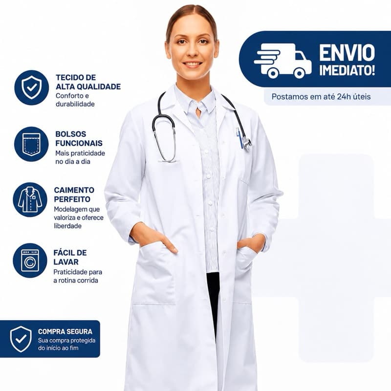 Jaleco Oxford Feminino Masculino Unissex de Enfermagem Laboratório