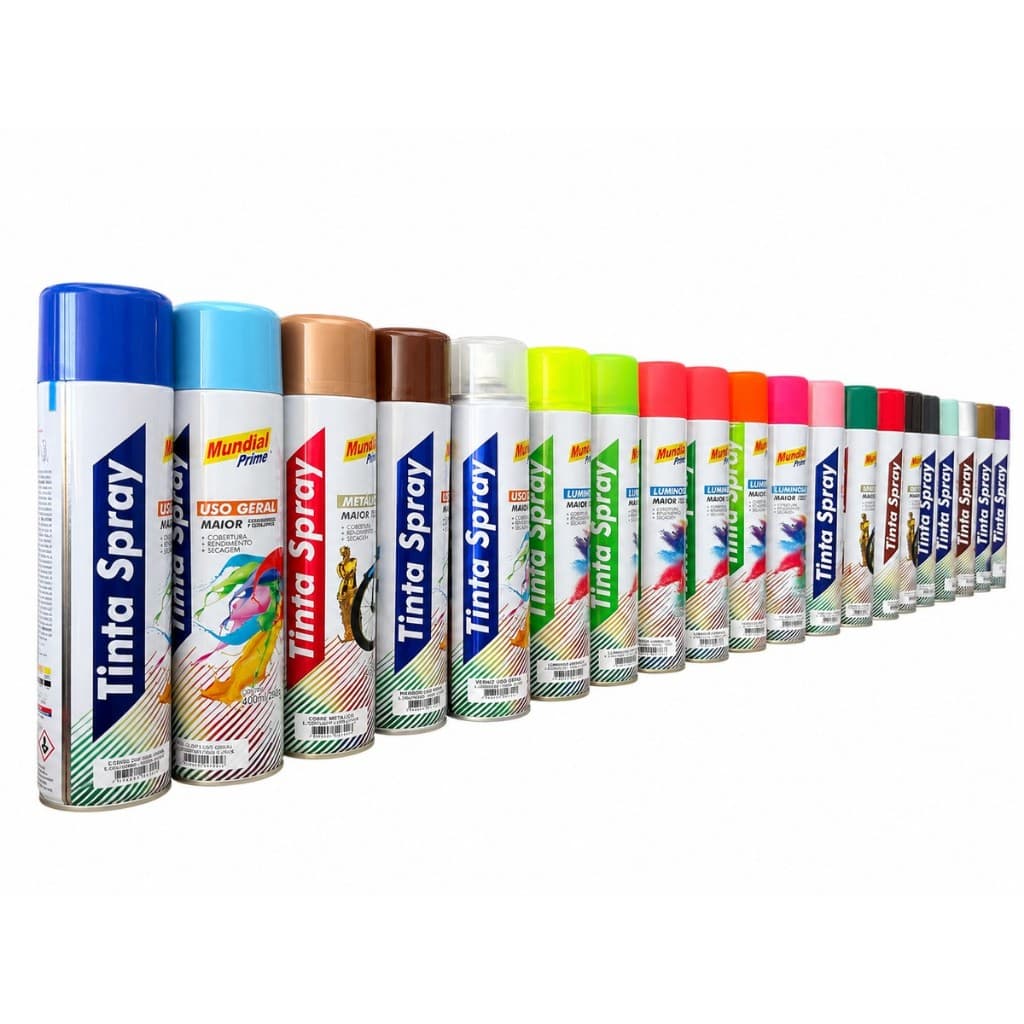 Tinta Spray qualidade Mundial Prime varias cores alta temperatura luminosa metalica uso geral