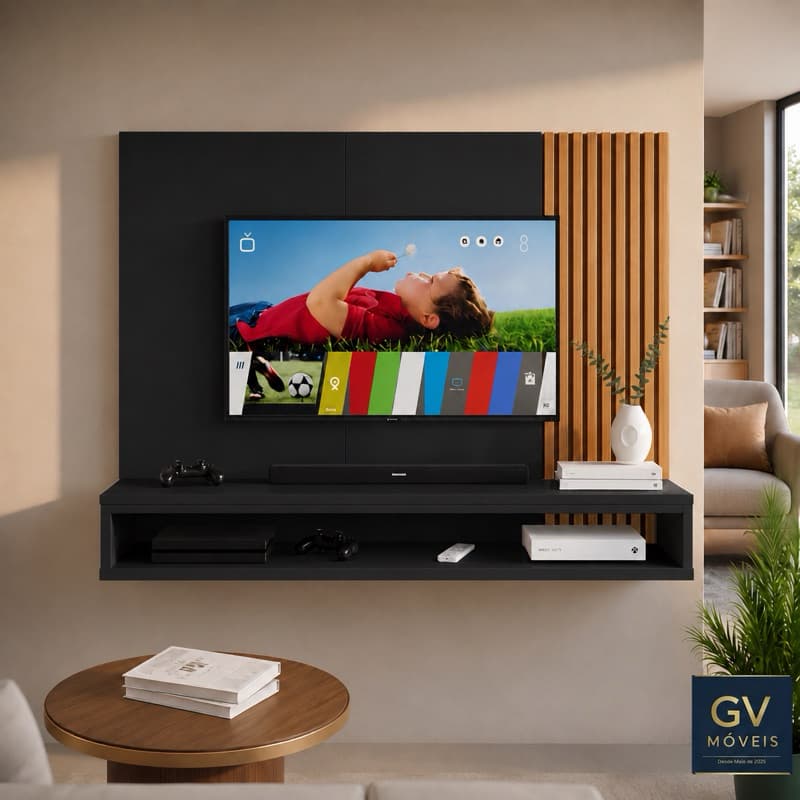Painel de TV 50 Polegadas Ripado – Elegância Vertical para sua Sala