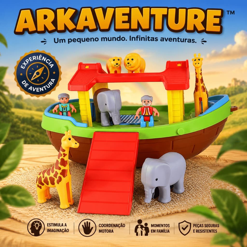 Arca de Noé Infantil Arkaventure™ Brinquedo Educativo com Animais e Bonecos 22 Peças para Montar