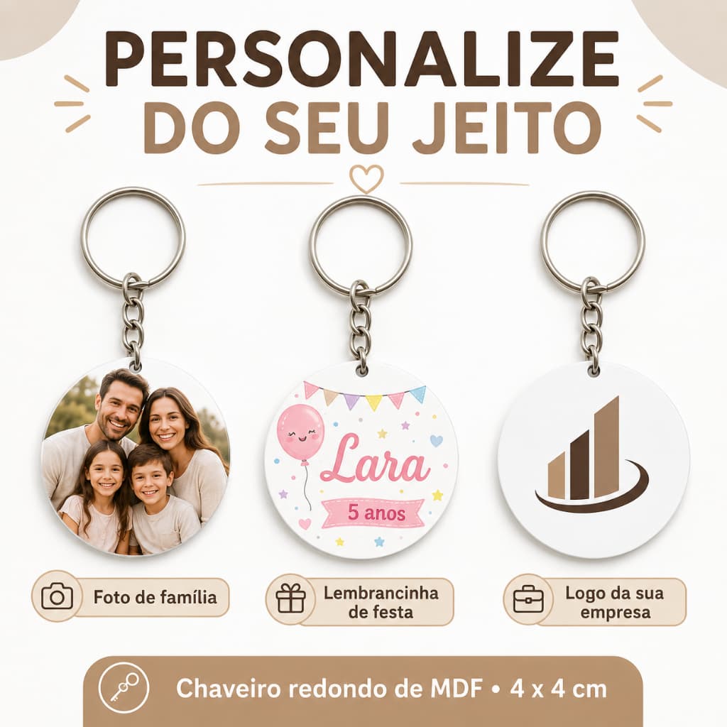 Chaveiro Personalizado Redondo com Sua Foto Logo ou Arte