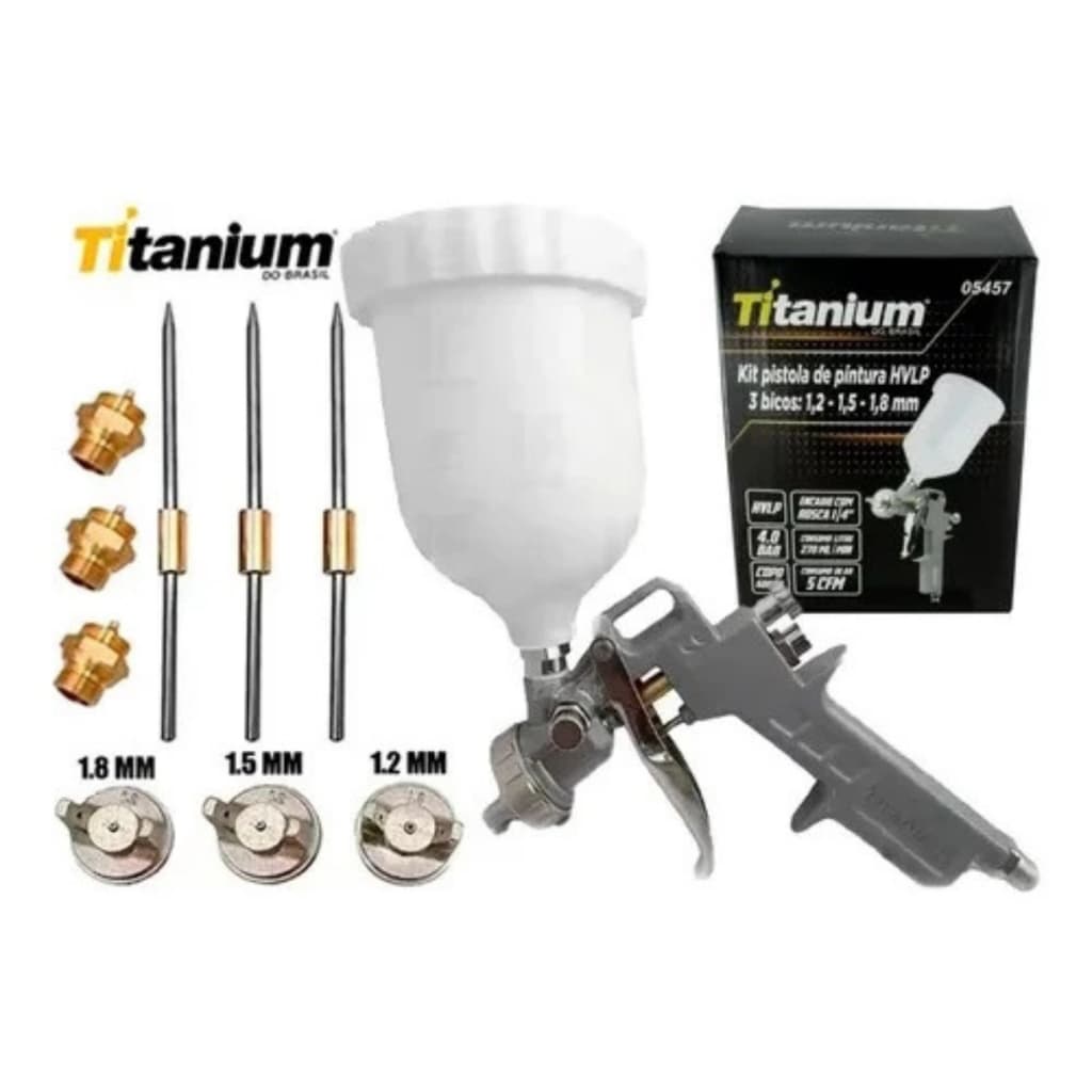 KIt Pistola Pintura Hvlp Profissional Automotiva Gravidade 600ML 3 Bicos