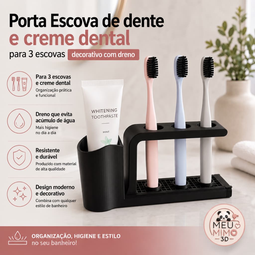 Porta Escova de Dente Organizador para Banheiro com Suporte para 1 Creme Dental e 3 escovas