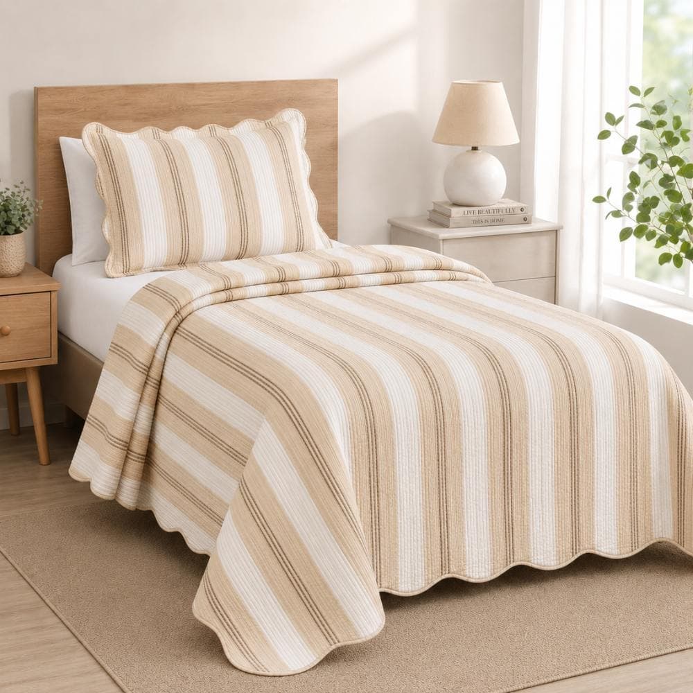 Colcha Solteiro Geométrica Elegante Acabamento Matelado Luxo Cor Bege