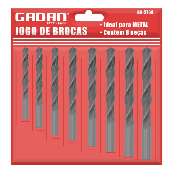 JOGO DE BROCAS PARA METAL/MADEIRA C/8 UNIDADES GADAN - GD-3760