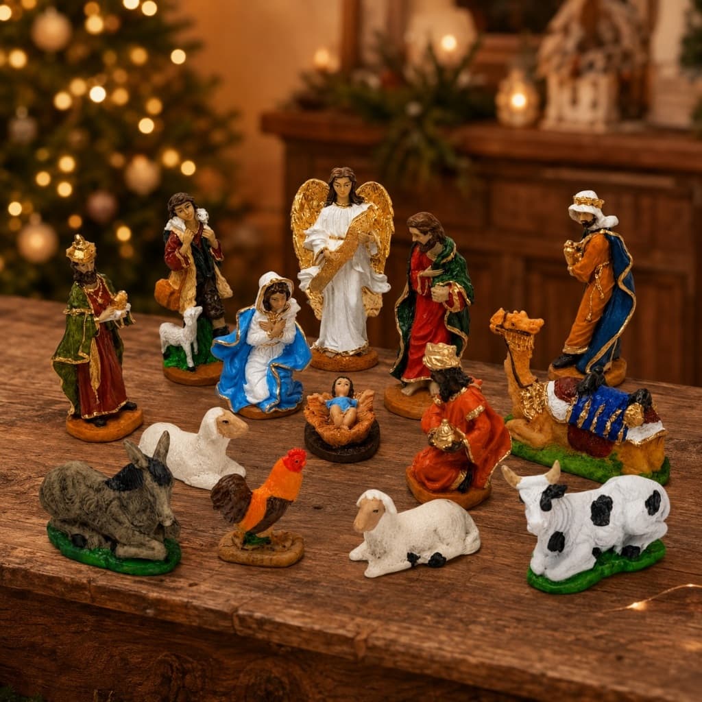 Presépio 12cm Colorido com 14 Peças em Resina Natal Decoração