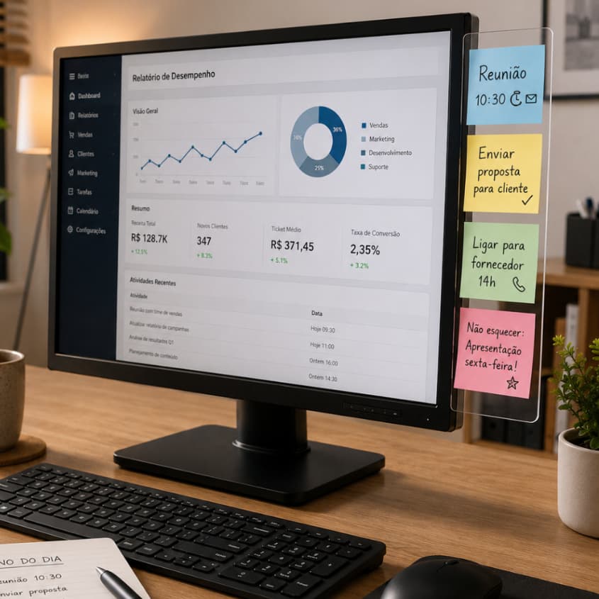 Suporte de Monitor para Post-it e Blocos de Notas em Acrílico 3mm