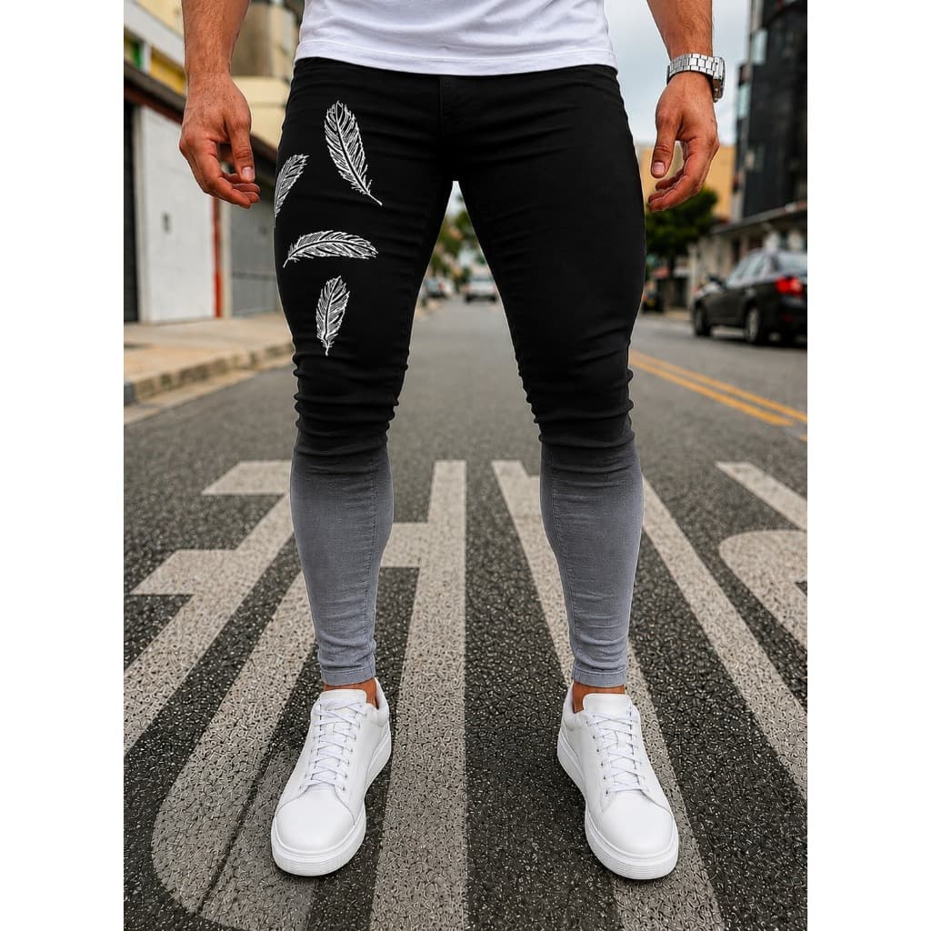 Calça Jeans Masculina Premium Degradê 03% Lycra Com Detalhes Estampado