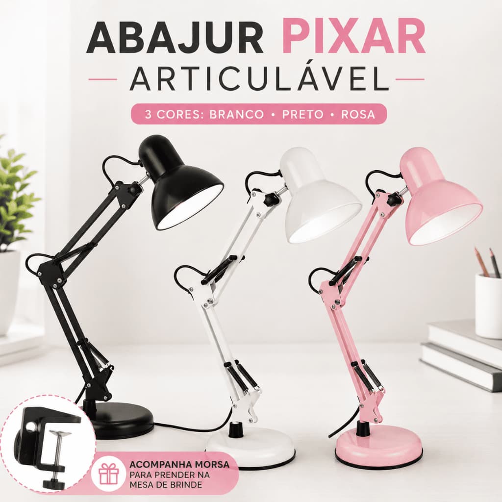 Luminária de Mesa Pixar Grande 60cm Articulada Regulável Abajur de Mesa Para Manicure Estudo Leitura
