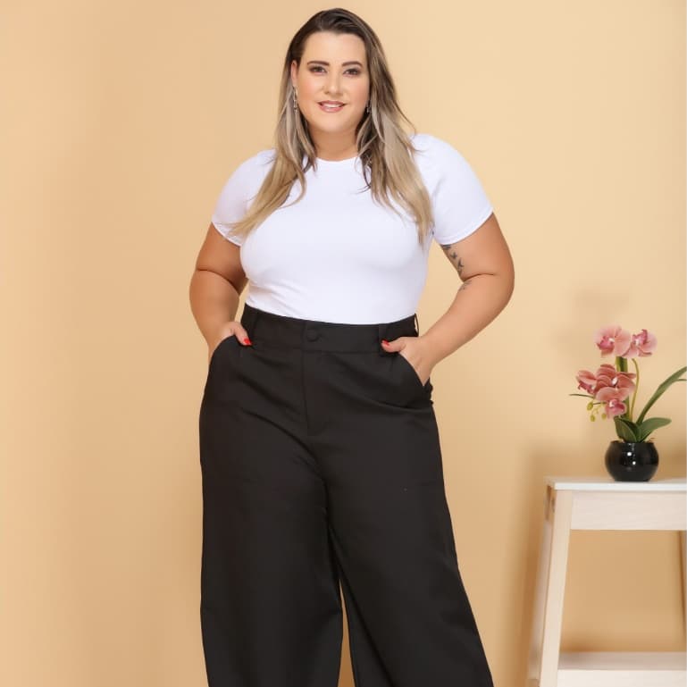 Calça Pantalona Plus Size Tecido Luís Twil Novo Moda/COD:CA04