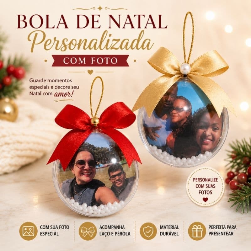 Bola de Natal Esfera Acrílica Personalizada com Foto Bola de Natal com Foto Personalizada Natal