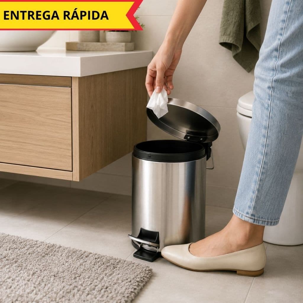 Lixeira Inox 3L Com Balde e Alça Banheiro Escritório Não Enferruja