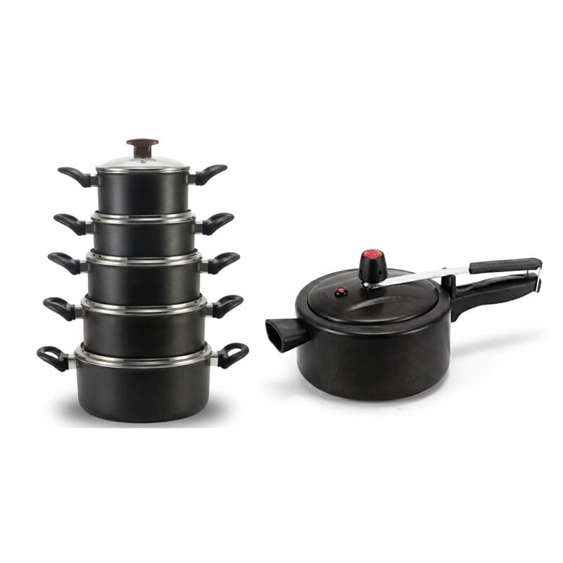 Kit Jogo De Panelas Caçarola Antiaderente N14 Ao 22 + Panela De Pressão 3L / 4,5L Tampa De Vidro