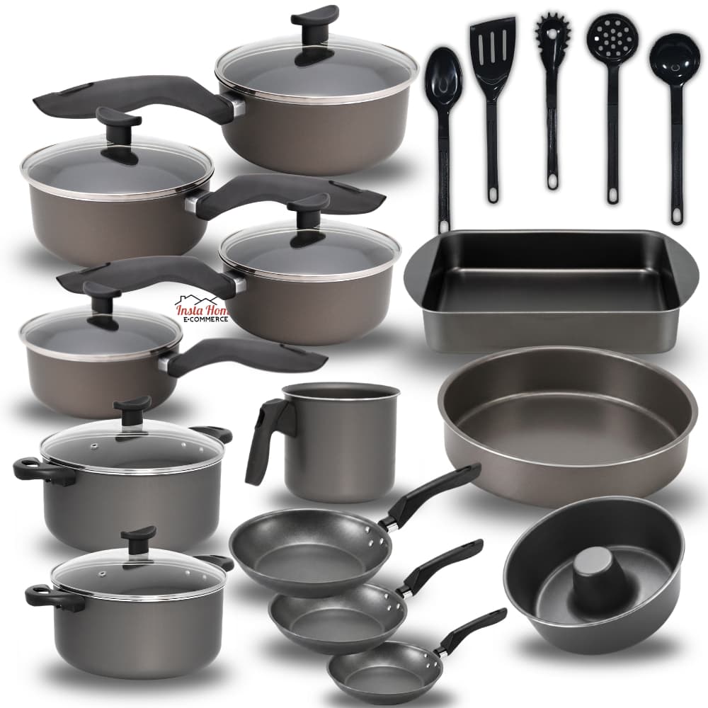 Conjunto kit Jogo de panelas 18 peças Antiaderente Teflon Com Tampa de Vidro utensílios Cozinha