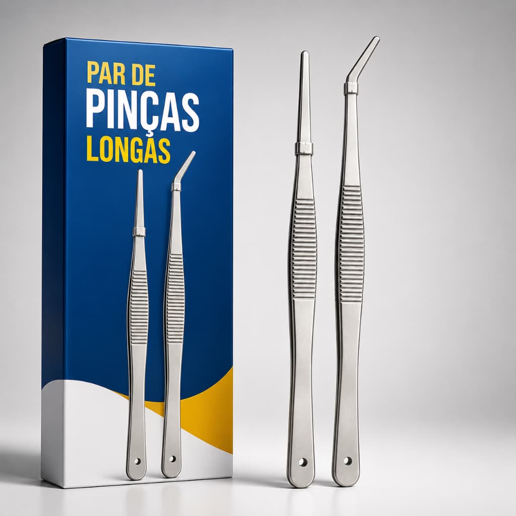 Par de Pinças De Aço 18cm Grande Longa Reta e Curva Ponta Romba Multiuso