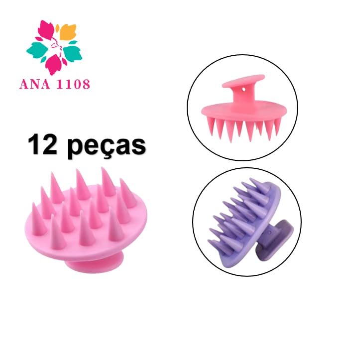 ANA1108 Kit 12 Escova Massageadora Para Lavar os Cabelos de Silicone Lavagem Capilar