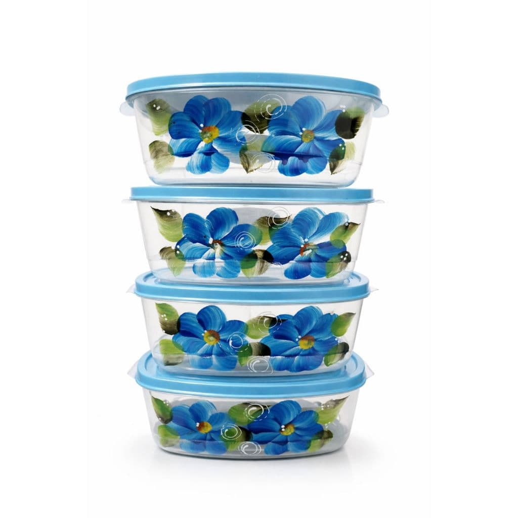 Conjunto 4 Potes Retangulares 1,5L Decorados Plástico Resistente para Alimentos Cozinha