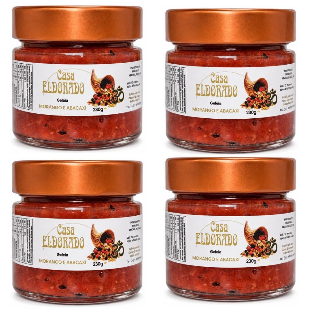 4 Geleia Artesanal Morango com Abacaxi 230g Eldorado Geleia Gourmet Passar no Pão Torradas Queijos