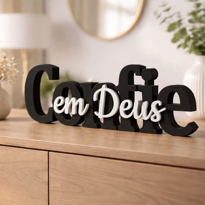 Placa Decorativa Confie em Deus Enfeite Presente Evangélico Lembrança Religiosa Batismo Cristâ Decoaração Moderno Mesa