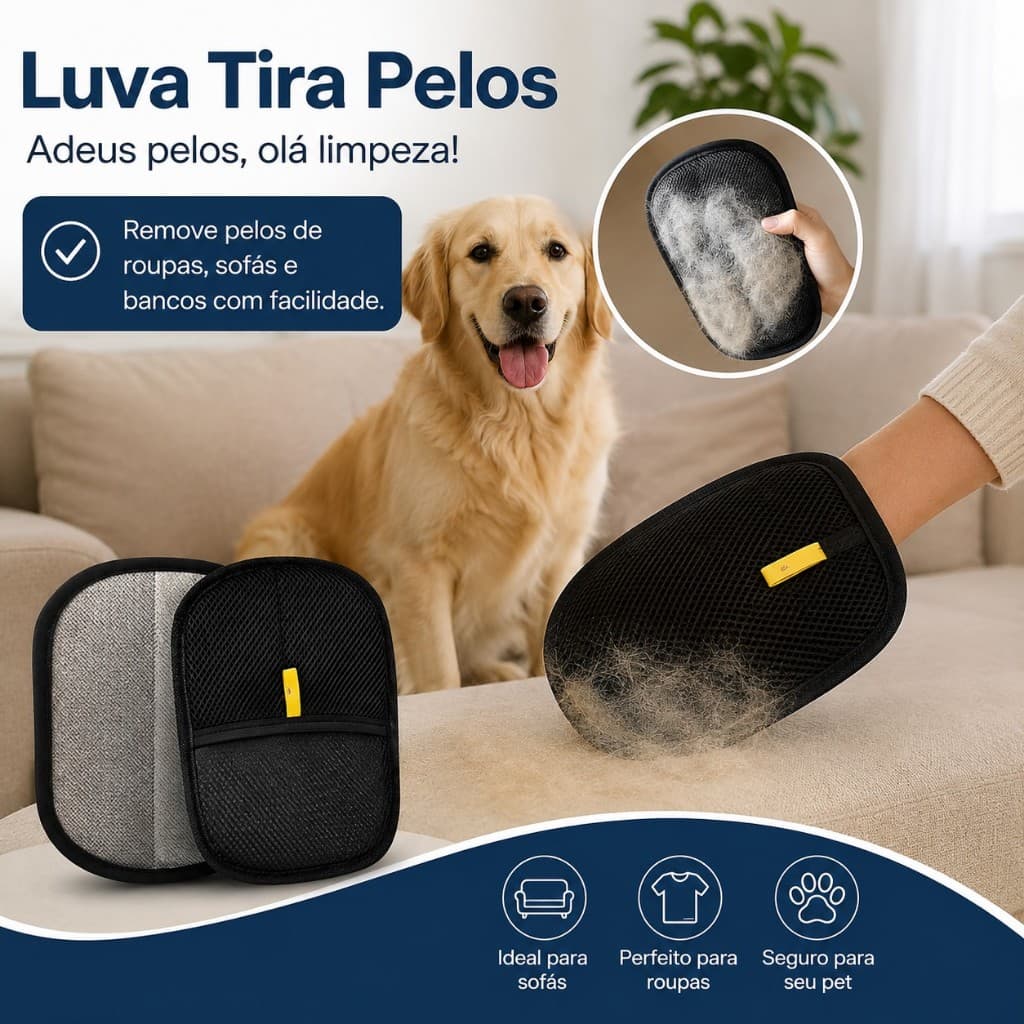 Luva Tira Pelos Pet Removedora de Pelos para Sofá Roupas Tapetes Banco de Carro Reutilizável Atração Eletrostatica