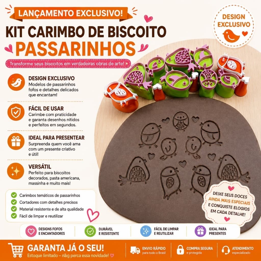 Carimbo Para Argila Cerâmica Pássaros e Corações