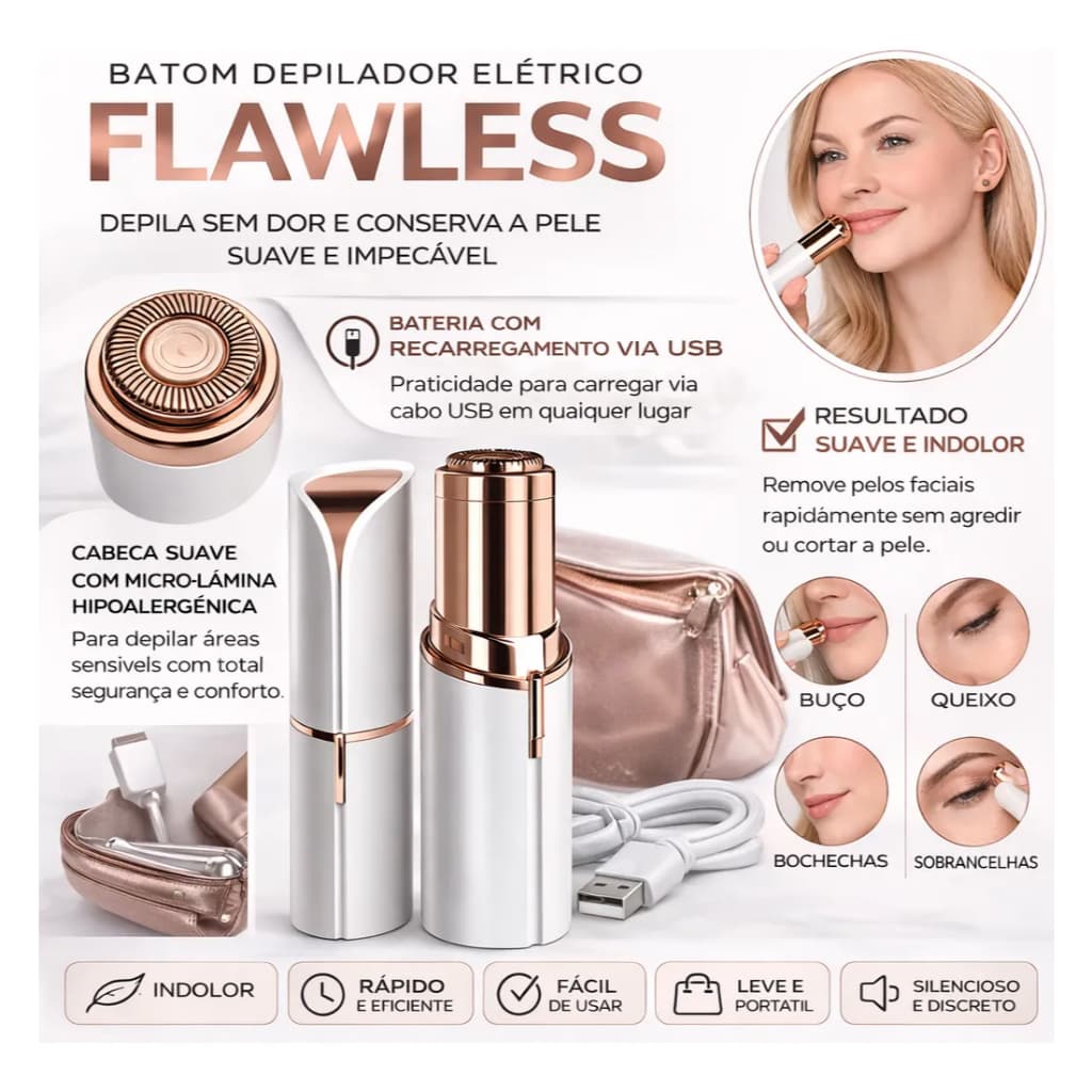 Caneta Depiladora Sobrancelha Depilador Elétrico Batom Indolor Portátil Facial Removedor de Pêlos Recarregável