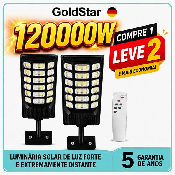 GoldStar 120000W Kit 2 Luminária Solar Led Externa Com Lente Colmeia Sensor De Movimento Controle Remoto Para Garagem