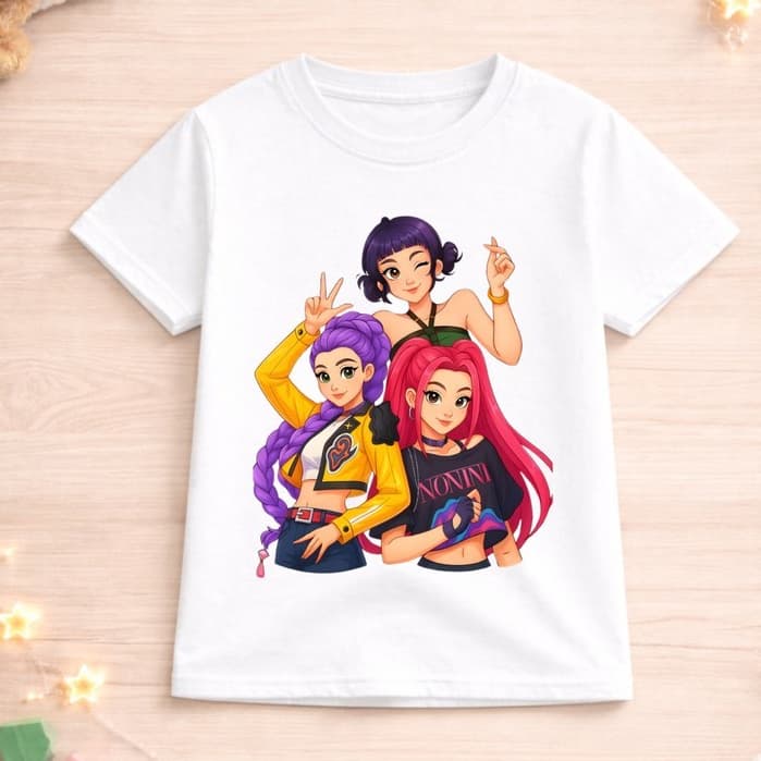Camiseta Infantil Huntrix Kpop Guerreiras 100% Algodão Premium Várias Cores Menina Criança Uso Diário
