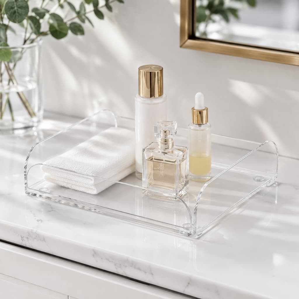 Bandeja em Acrílico Transparente Organizadora Cristal Decorativa Vários Tamanhos Multiuso