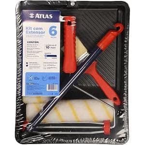 Atlas - Kit de Pintura com 6 Peças e Extensor: Bandeja de pintura, trincha 2", mini extensor, minirolo 9 cm, garfo gaiol