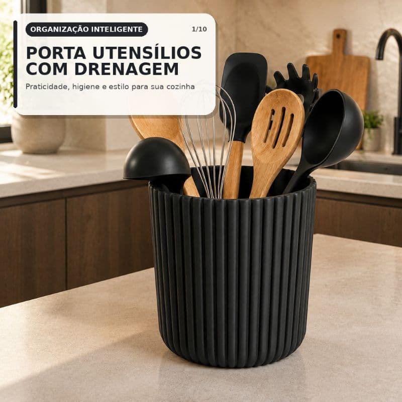 Porta Talheres com Furo de Drenagem para Pia Organizador de Colheres Garfos Facas Cozinha