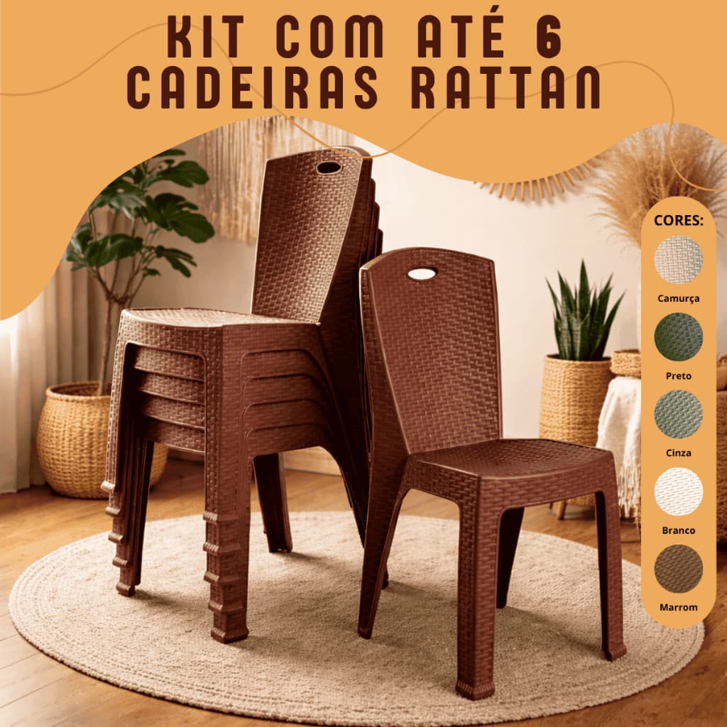 Cadeiras Rattan até 6 unidades Reforçada Empilhável Kit Escritório Varanda Salão Área Lazer ENVIO IMEDIATO