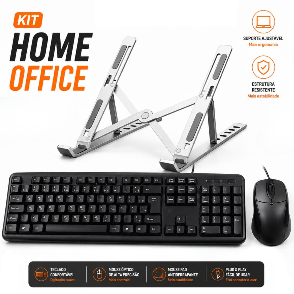 Kit Teclado E Mouse com Suporte Aluminio Para Notebook mouse pad Home Office trabalho em casa