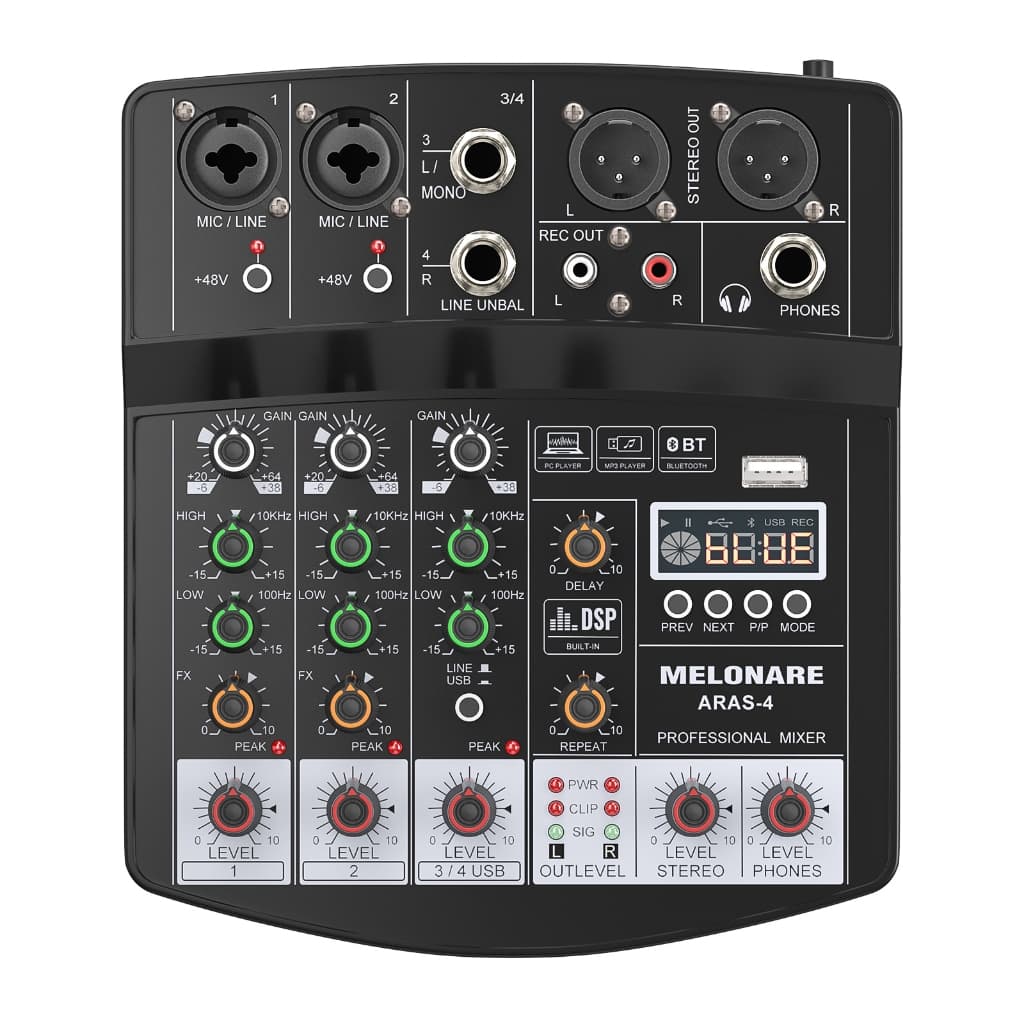 MELONARE ARAS-4 mixer de áudio 4 canais dj console de mistura bluetooth interface usb