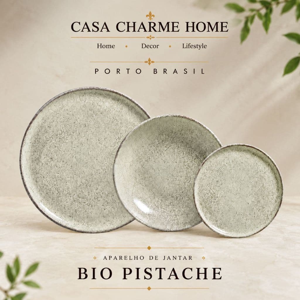 Conjunto de Jantar Bio Pistache Porto Brasil 12 Peças Stoneware Alta Resistência